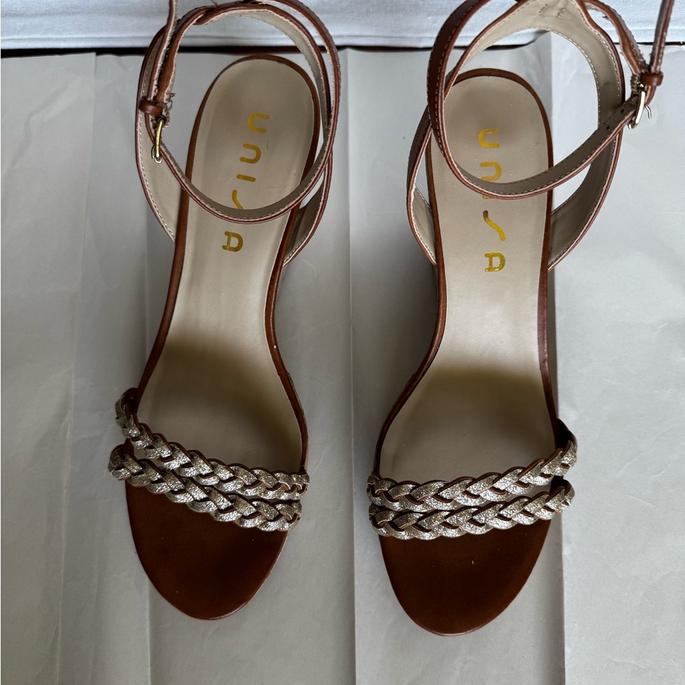 Unisa Tan and Silver Braided Sandals
